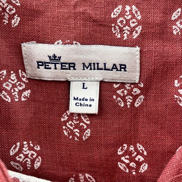 Peter Millar Linen Shirt Men Large Red Floral Coastal Grandpa Country Club Beach - Picture 3 of 9